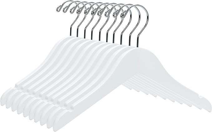 Quality 12 Inch White Kids Wooden Hangers - 80 Pack Children Hangers with Multifunctional Notches & 360 Degree Swivel Chrome Hook - Kid Coat Hangers for Clothes Size 8 and Smaller (White, 80) by QualityHangers