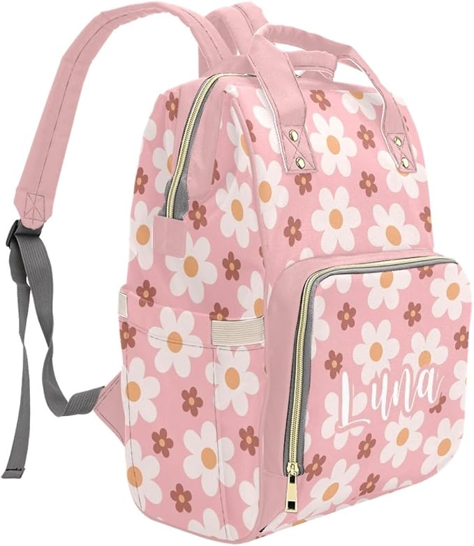 Custom Name Diaper Bag Backpack – Pink Flower Personalized Baby Nappy Bag with Insulated Bottle Holders – Waterproof Large Capacity Travel Backpack Gift for Parents - Image 3