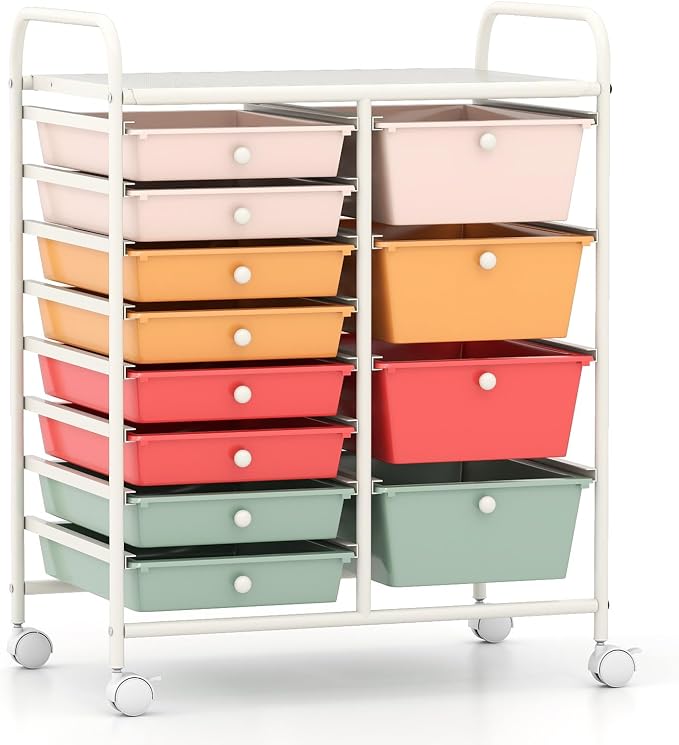 RELAX4LIFE 12-Drawer Rolling Storage Cart - Mobile Utility Drawer Carts with Wheels, Craft Organizers Cart for Classroom Organization and Storage, Home, School, Office by RELAX4LIFE