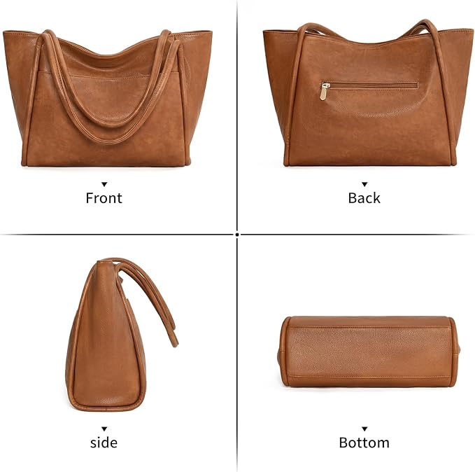 GAEKEAO Tote Bag for Women Vegan Leather Zipper Shoulder Bags Travel Purses | Large Capacity Purse Handbags, Inner Pocket with Key Clip, Fits 14" Laptop, for Casual Work Dating Commute Daily Weekender - Image 6