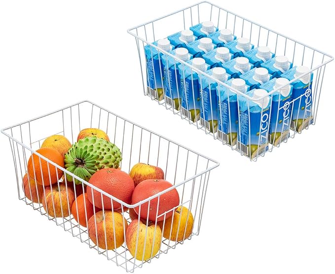 Freezer Baskets Organizer, Refrigerator Metal Wire Storage Divider, Household Container Bins with Handles for Kitchen, Pantry, Cabinet, Closets - Pearl White (6, 16in x 10in x 5.5in) - Image 2