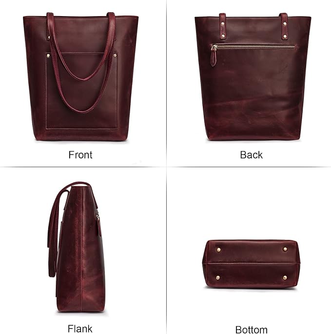 S-ZONE Leather Tote Bag for Women Work Handbag with Luggage Sleeve | Top Grain Genuine Leather, Padded Laptop Compartment, Multi Pockets, Large Retro Purse, Travel Everyday - Image 6