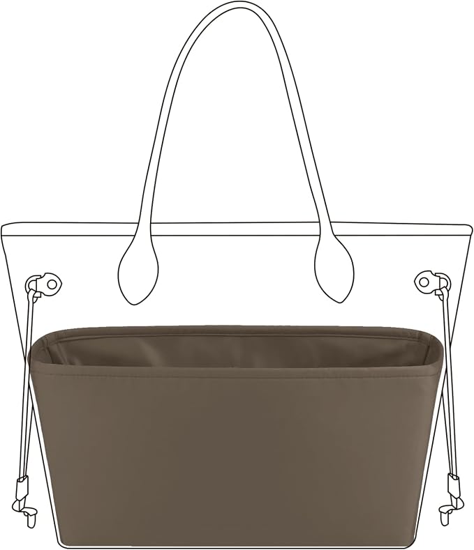 DGAZ Purse Organizer Insert Fits Neverfull-Mini/PM/MM/GM Bags，Silk Bag Organizer，Luxury Handbag & Tote Shaper（PM, Etoupe grey） | Soft and Lightweight,Perfect Fit,Multi-pocket Storage,Bag Protector,Luxury Bag Care,Handmade,for Smooth Bag Organizer by DGAZ