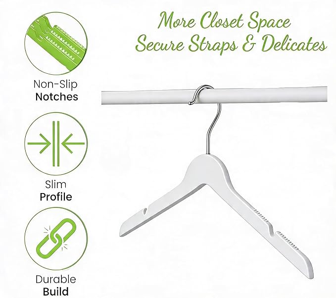 All Hung Up Hangers Slim Plastic Clothes Hangers, Space-Saving Design with Non-Slip Grip, Durable for Everyday Use, White, 36 pcs - Image 3
