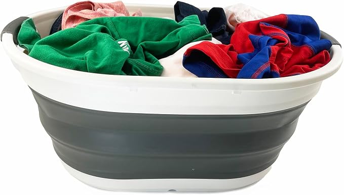 SAMMART 39L (10.3 gallons) Collapsible Plastic Laundry Basket - Foldable Washing Tub - Easy Storage & Pop Up Saving (Grey/Washed Black(Set of 2)) - Image 6
