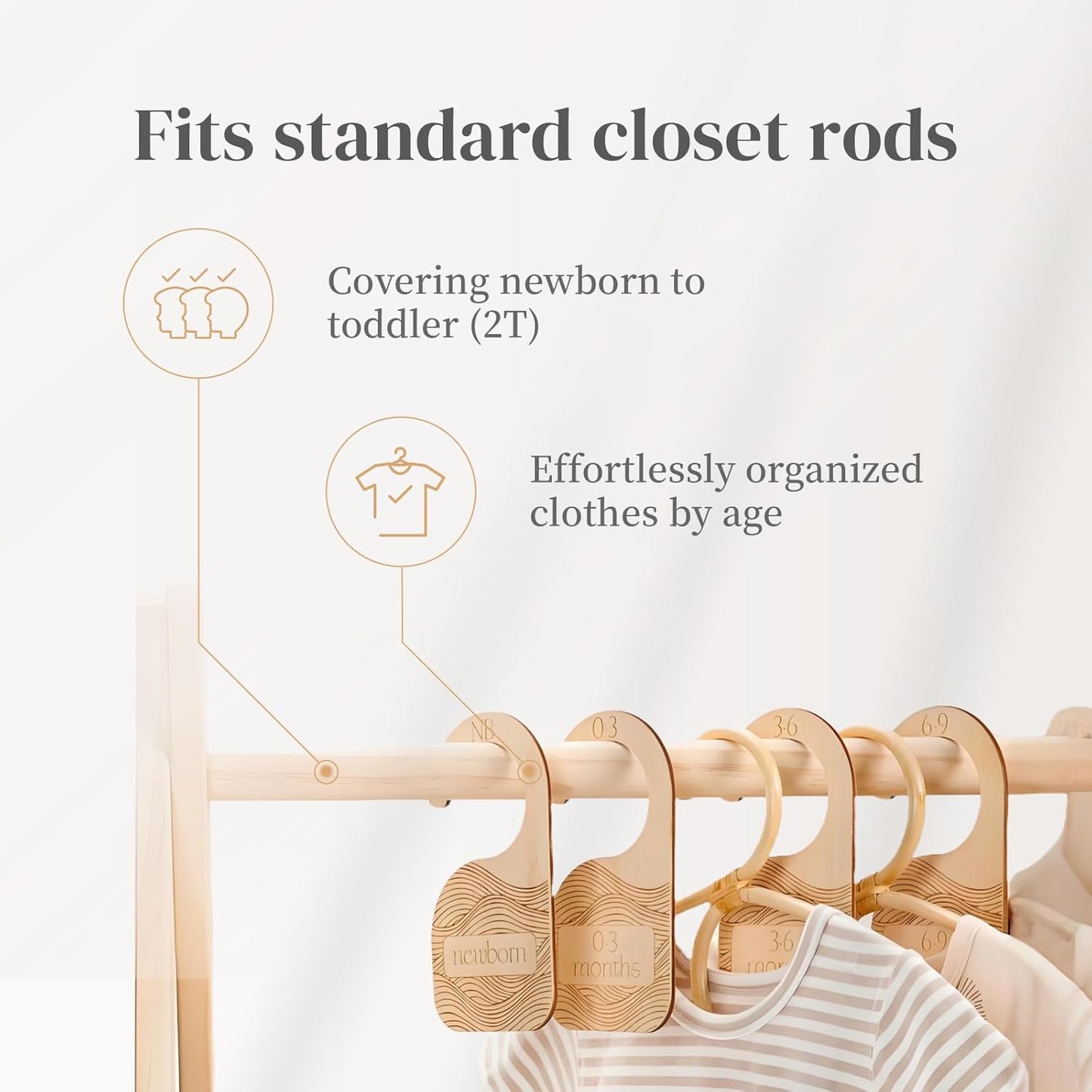 Whitluck's Baby Closet Dividers - 8-Pack Double-Sided Wooden Hangers for Organizing Baby Clothes from Newborn to 24 Months (Infant to Toddler) - Cute and Functional Nursery Decor for Boys and Girls