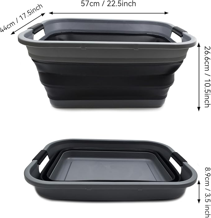 SAMMART 41L (10.8 gallon) Collapsible Plastic Laundry Basket - Foldable Pop Up Storage Container/Organizer - Portable Washing Tub - Space Saving Hamper/Basket, (Rectangular, Grey/Black) - Image 3