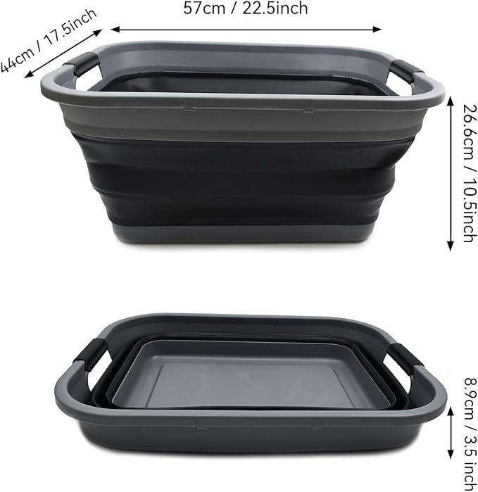 SAMMART 41L (10.8 Gallon) Collapsible Plastic Laundry Basket - Foldable Pop Up Storage Container/Organizer - Portable Washing Tub, Water Capacity: 32L (8.4 Gallon) (2, Grey/Black) - Image 4