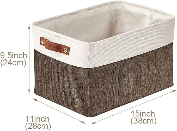DECOMOMO Storage Bins, Large Fabric Storage Baskets for Shelves 4 Pack | 15 x 11 x 9.5 inches Decorative Linen Closet Organizers (Brown & White) - Image 5