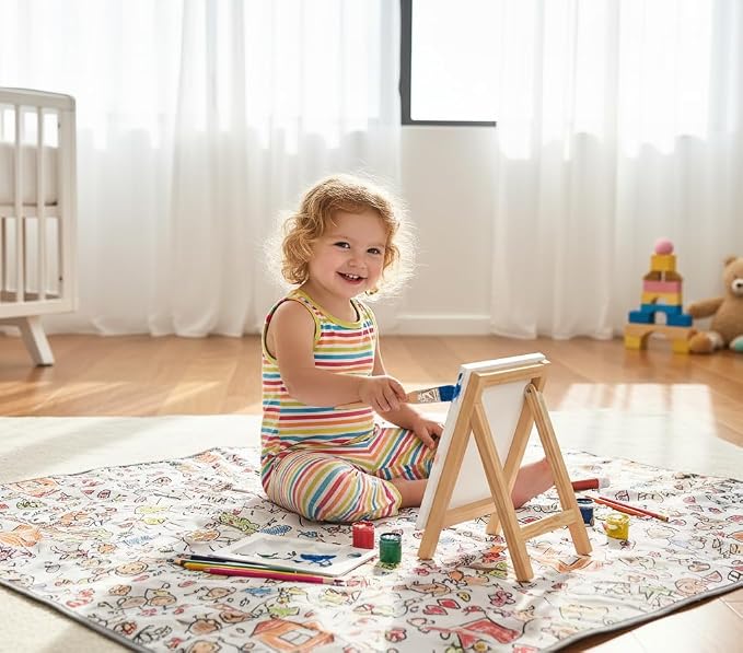 Waterproof High Chair Splat Mat – Machine Washable Floor & Table Protector for Baby Feeding, Art & Crafts, Outdoor Use (Family, 57x59 Inch) - Image 2