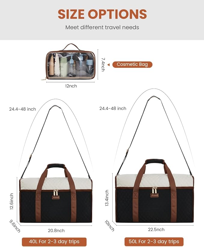 LOVEVOOK Travel Duffle Bag - Weekender & Overnight Bag with Toiletry & Wet Pocket, Carry-On Size, 3pc Set - Image 4