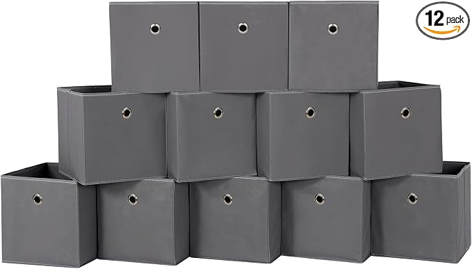 Foldable Storage Cubes Bins ,11 Inch Cloth Storage Cube Fabric Storage Box Cubes Organizer Baskets with Dual Handles for Home Organizer Set of 12 (Grey) by NieEnjoy