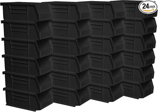 Akro-Mils 30220 AkroBins Plastic Storage Bins, 7"x4"x3", Black, 24-Pack | Space-Saving Stackable Bins for Garage, Pantry, Craft Organization by Akro-Mils