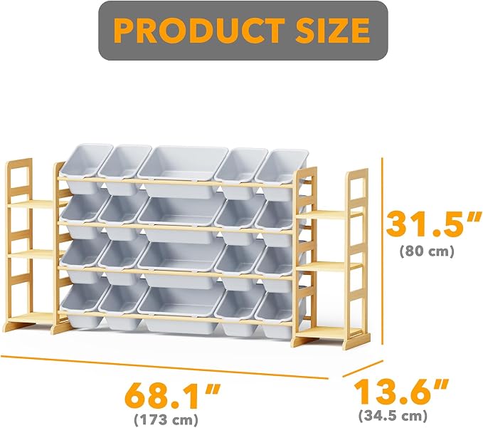 SpaceAid Toy Storage Organizer with 6 Shelves and 20 Bins, Toy Organizers Storage Bookshelf, Kids Bin Shelf Toys Box Bookcase for Bedroom Playroom Organization Room Decor, Neutral Gray - Image 2