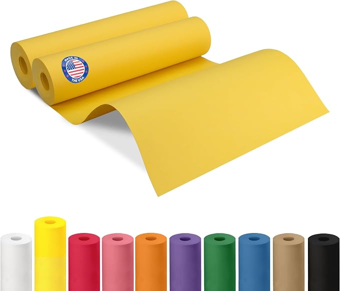 12" x 1200" (100 ft) Yellow Kraft Paper Roll, Pack of 2 - USA-Made Quality Craft Paper for Gift Wrapping, Kids' Arts & Crafts, School Projects - 100% Recycled, 50 lb Natural Material by IDL Packaging by IDLPackaging