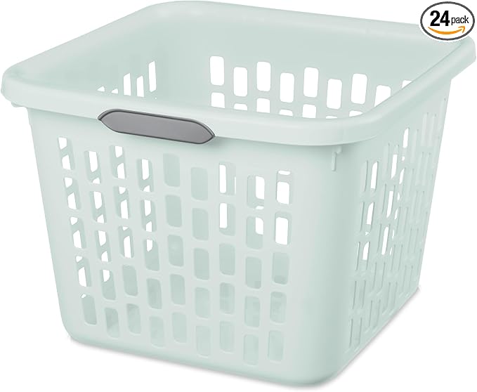Sterilite Laundry Basket, Plastic Clothes Hamper, 24 Pack | 1.5 Bushel Capacity, Mint, Large Square Bin with Comfort Grip Handles and Reinforced Rim by Sterilite