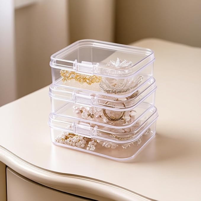 Mini Clear Plastic Storage Containers, 2.56x1.77x0.79 inch | 100 Pack, Rectangular, Hinged Lid, For Beads and Small Craft Items - Image 3