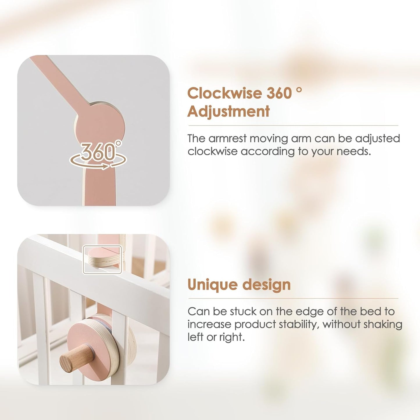 HI BABY MONMENT Crib Mobile Arm - Baby Mobile Hanger with 2-Height Settings Adjustable, Stabilizing Attachment for Added Safety, Mobile Arm for Crib, Sturdy & Secure Design for Nursery Mobile