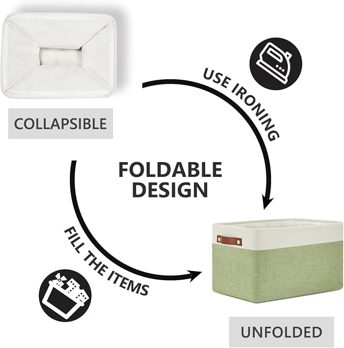DULLEMELO Fabric Storage Bins for Laundry, Home, Foldable Storage Baskets for Shelves, Toys, Collapsible Storage Bins for Office,Bedroom(3-Pack Medium-15 inch X 11 inch X 9.5 inch , White&Green) - Image 6