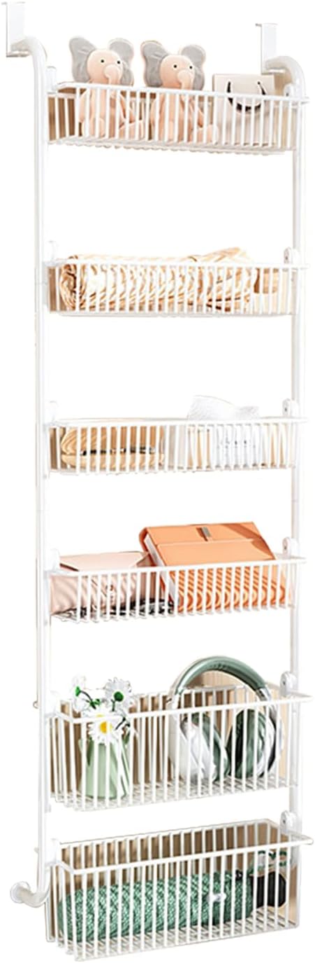 Over the Door Organizer, Metal Behind Door Hanging Storage, Toys Umbrellas Bags Organizer Rack, Large Capacity Organizer for Bedroom Bathroom Kitchen Pantry Closet Cabinet (White,Six-Tier) by Unknown