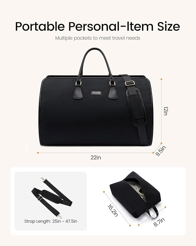 LOVEVOOK Garment Bags for Travel,3 in 1 Garment Duffle Bags with Shoe Pouch | Carry on Garment Bag,Hanging Suitcase,Suit,Dress,Business,Travel Bag,Weekender Bag - Image 7