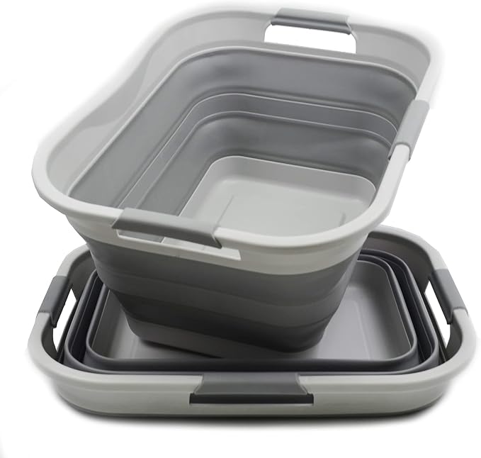 SAMMART Set of 2-30L (8 gallon) Collapsible Plastic Laundry Basket - Foldable Pop Up Storage Container/Organizer - Portable Washing Tub, Water capacity: 24L (6.3 gallon) (2, Grey) - Image 5