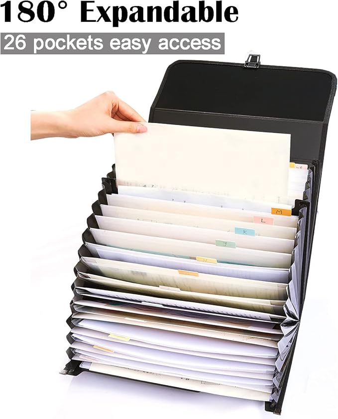 25 Pockets Letter Size/A4 Accordion File Organizer with Handle, TRANBO Expanding File Folder, Expandable Document Paper Organizer for Travel School Office - 1 Pack - Image 2