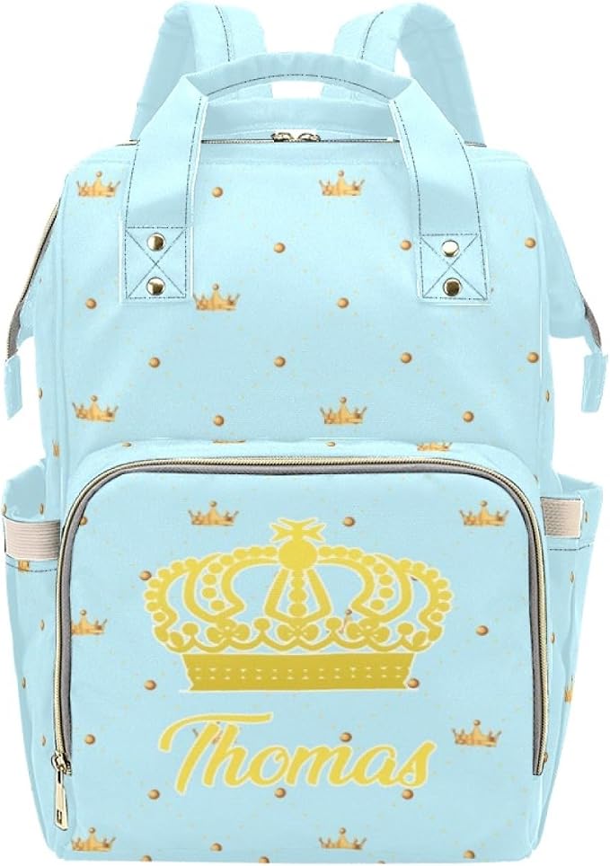 Custom Baby Diaper Bags with Name, Prince Personalized Diaper Bag Backpack Mommy Bag Diaper Nappy Bags Casual Daypack Travel Shoulder Bag for Mom by Noverbibi