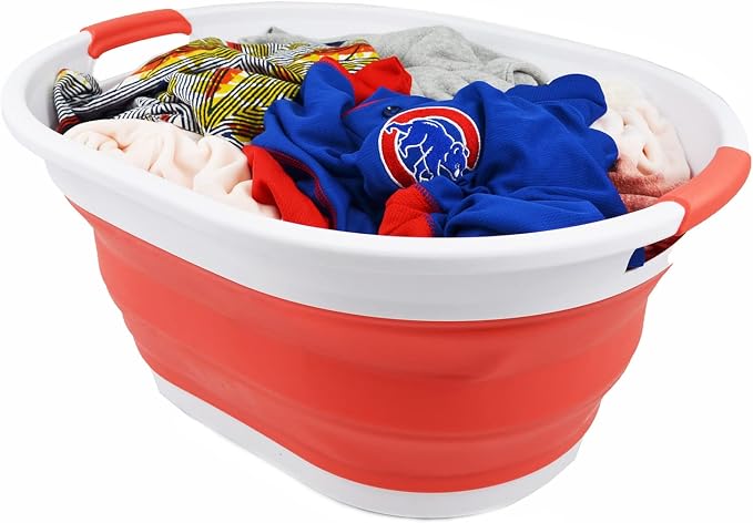 SAMMART 32L (8.4 gallon) Collapsible Plastic Laundry Basket - Foldable Pop Up Storage Container/Organizer - Portable Washing Tub - ater Capacity: 24L (1, White/Orange Red) - Image 6
