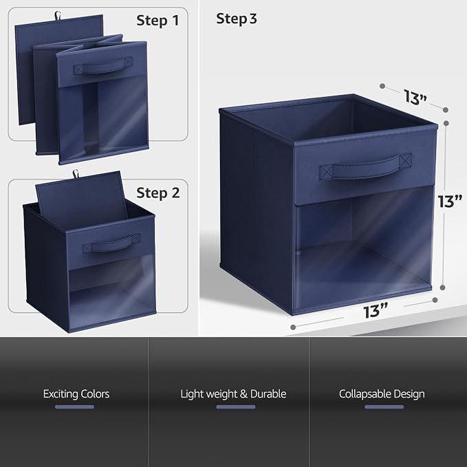 Sorbus 13 Inch Storage Bins with Clear Window - 6 Foldable Baskets for Organizing Clothes, Toys, Books - Sturdy Collapsible Fabric Storage Cubes with Handle - Storage Baskets for Shelves, Closets - Image 3