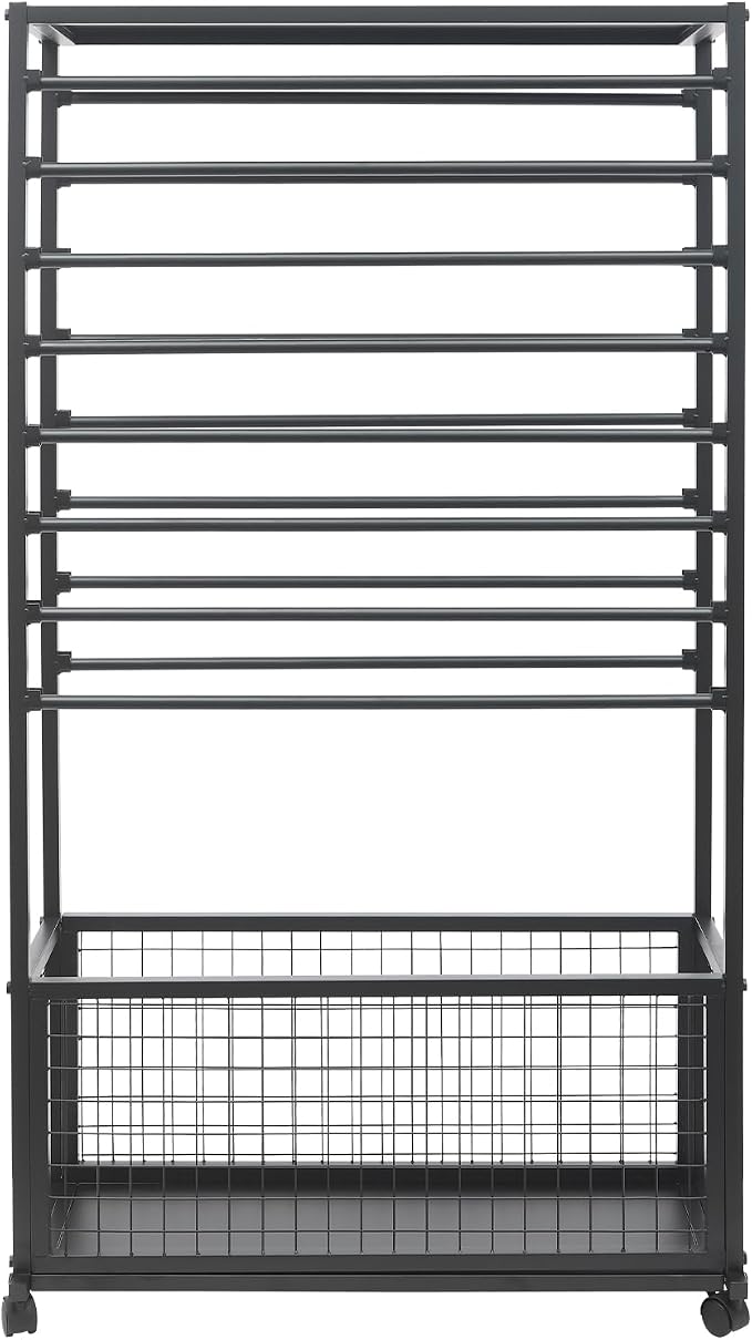 Ribbon Holder Organizer Rack, Double-Sided 16-Layer Ribbon Shelf with Wheel | Ribbon Display Rack, Multifunctional Metal Flower Wrapping Paper Storage Stand for Craft Room Flower Shop, Widen, Black - Image 4