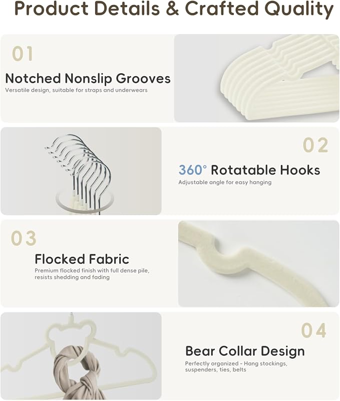 GoodtoU 50 Pack Baby Clothes Hangers, 12.8 Inch Kids Plastic Hangers, Non-Slip Nursery Closet Hangers for Infant & Toddler Clothes, White - Bear - Image 4