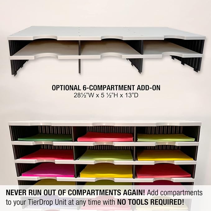 Ultimate Office TierDrop 6-Compartment High Capacity Classroom Sorter | Extra-high slots fit bulky packages and supplies; add-on tiers expand capacity; no-tool assembly; gray w/ black - Image 5
