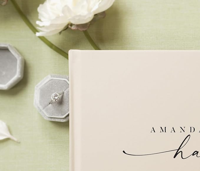 Personalized Guest Book - 11.5" x 8.5" Custom Bride & Groom Names with Bookmark and Hard Cover 140 GSM Blank Pages, for Weddings Guest Book, Engagements, Birthdays, Special Events, Oats - Image 3