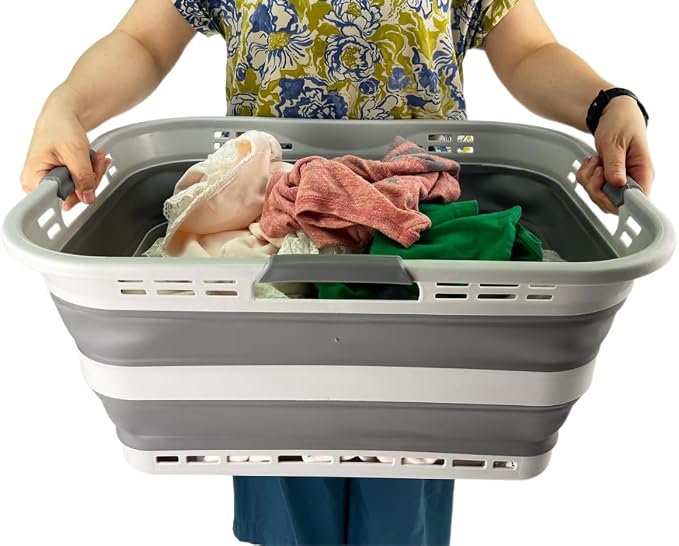 SAMMART Set of 2 Collapsible Plastic Storage Basket - Foldable Pop Up Storage Container - Portable Laundry Organizer - Space Saving Hamper (Grey, 42L (Style A)) - Image 5
