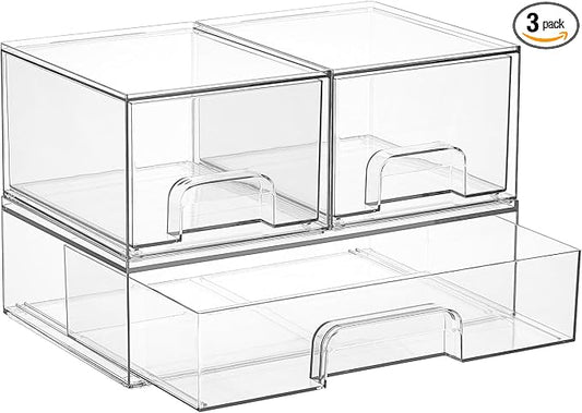 Vtopmart Clear Stackable Storage Drawers Set of 5, Plastic Organizer Bins | Multi-purpose Boxes for Makeup, Beauty Supplies, Ideal for Vanity, Bathroom Countertop, Undersink, Cabinet Organization by Vtopmart