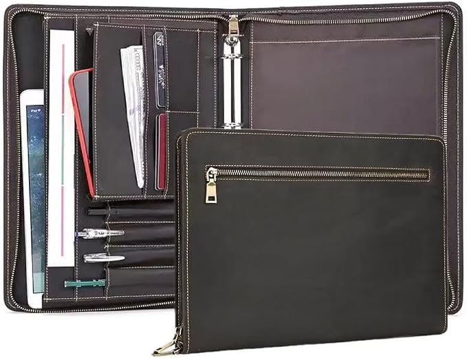 Zippered Padfolio Organizer, Leather Planner Binder, 12.9 Inch Portfolio Folder for Documents, Letter Size Business Card Tablet Document Holder for Men&Women by UPRESYE