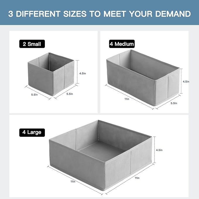 Drawer Organizer Clothes, 10 Pack Dresser Organizer for Baby Clothes, Underwear, Sock- Foldable Closet Organization and Storage Dividers Bins for Nursery, Bedroom (Grey) - Image 2