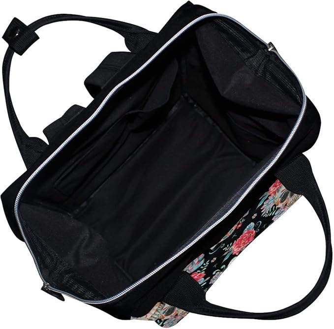 Large Capacity Baby Diaper Bag Watercolor Goth Skull Roses Durable Multi Function Travel Backpack - Image 7