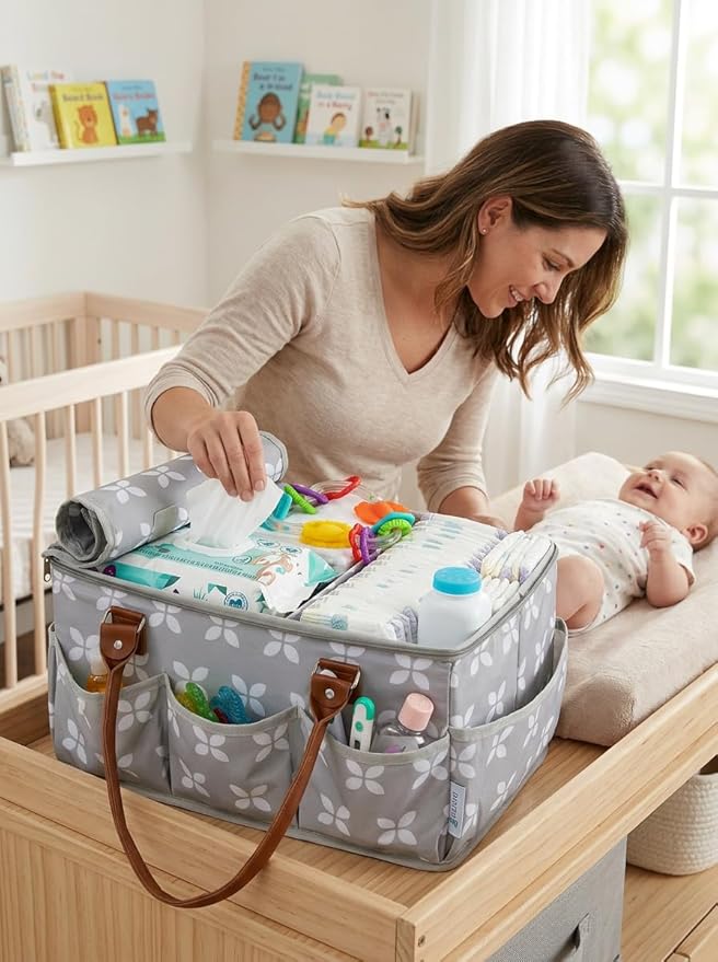 Extra Large Diaper Caddy, Craft, Toy Organizer with Zip-Top Cover with Waterproof Wet/Dry Bag - Perfect for Baby Shower - Image 2