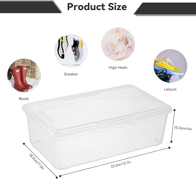 novelinks 10 Pack 6 Quart Stackable Shoe Storage Bins with Lids (Clear) | Clear Shoe Storage Boxes, Shoe Bins, Shoe Containers, Shoe Boxes Clear Plastic Stackable, Craft Organizers and Storage - Image 2