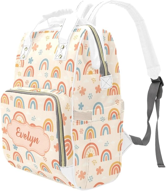 Personalized Rainbow Diaper Bag Backpack with Name – Waterproof Custom Baby Nappy Bag with Large Capacity & Multi Pockets – Shower Gift for Baby for New Parents - Image 2