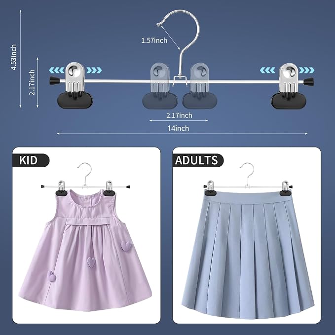 Matel Pants Skirt Hangers with Wide Clips,14 Inch 50 Pack, Black | Non-Slip,Adjustable metal wide clips,Space-Saving,Heavy duty, for pants/skirt/dress/trousers/jeans/shorts/leggings,Women - Image 3