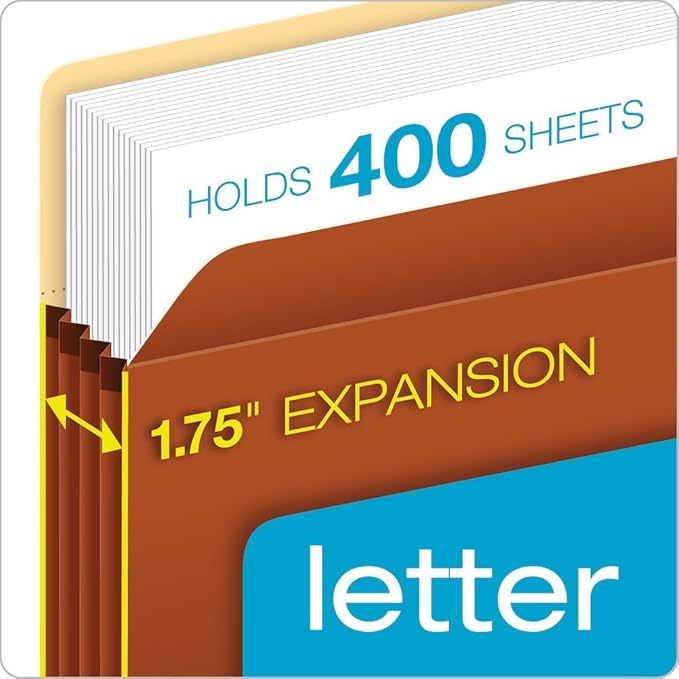 Pendaflex File Pockets, 1.75 Inch Expansion, Brown, Letter, 25 per Box (1514C-OX) (Pack of 4) - Image 2
