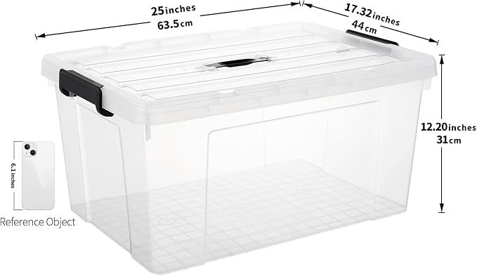 Cetomo Lidded Storage Bin with Handle, Storage Bins with Lid, Organizing Container with Secure Latching Buckles, Stackable and Nestable, Plastic, 72 Quart-6 Pack, Clear - Image 3