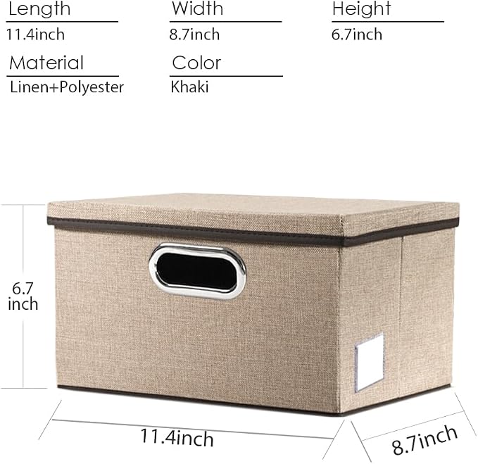 Storage Bins with Lids [3-Pack] Jute Fabric Foldable Storage Boxes Organizer Containers Baskets Cube with Cover for Home Bedroom Closet Office Nursery khaki（11.4X8.6X6.7 - Image 3