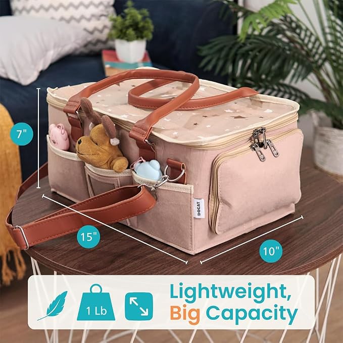 Baby Diaper Bag, Cute Felt Diaper Caddy Organizer with Removable Shoulder Strap, Baby Basket Essentials for All Newborn Baby Products Nursery Basket (Beige) - Image 4