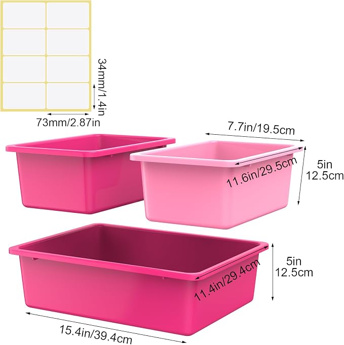 Zonon 12 Pcs Plastic Cubby Bins Office Storage Container Storage Bins Plastic Organization with 1 Pack Self Adhesive Label for Library Office Home Nursery(Pink/magenta) - Image 2