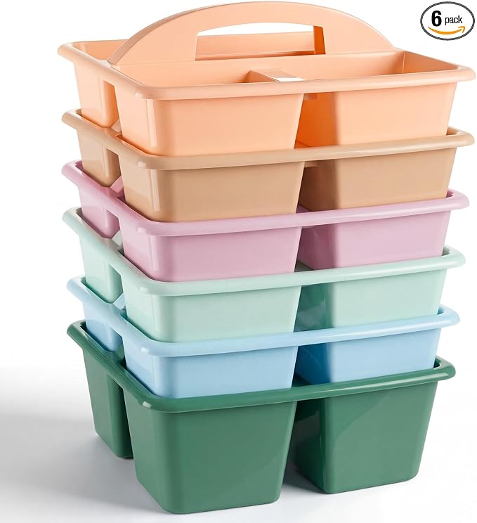 Kathfly 6 Pack Classroom Caddy Organizer with Handle, Plastic Art Craft Cleaning Caddy Bulk, Small Multipurpose Supply Organization Storage Basket for Table Desk Office Pencil Teacher (Morandi Color) by Kathfly