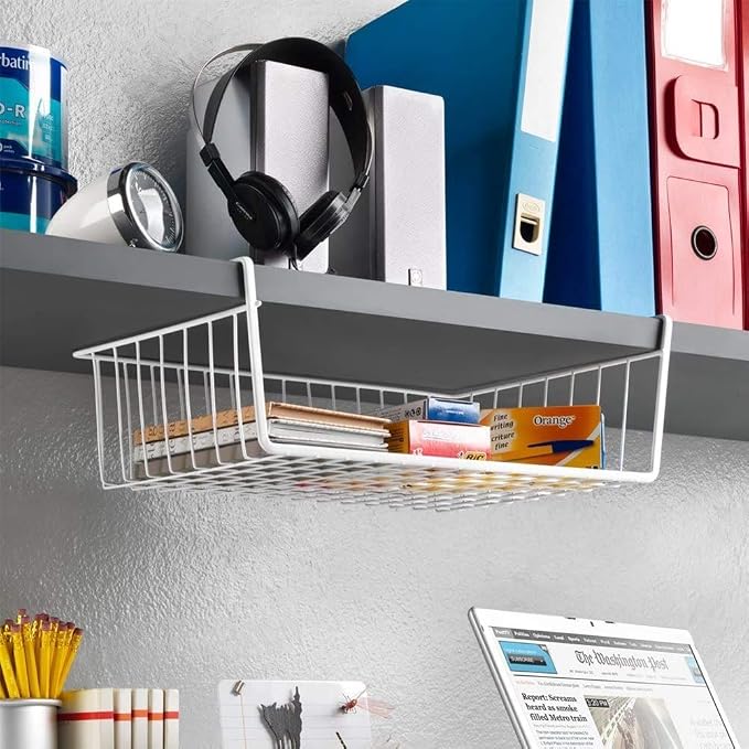 Modern Home Under Shelf Wire Storage Baskets – Hanging Organizer Rack for Cabinet, Pantry, or Closet – White Metal Basket for Kitchen, Towels, or Office – No Tools Required (Set of 2 19") - Image 5